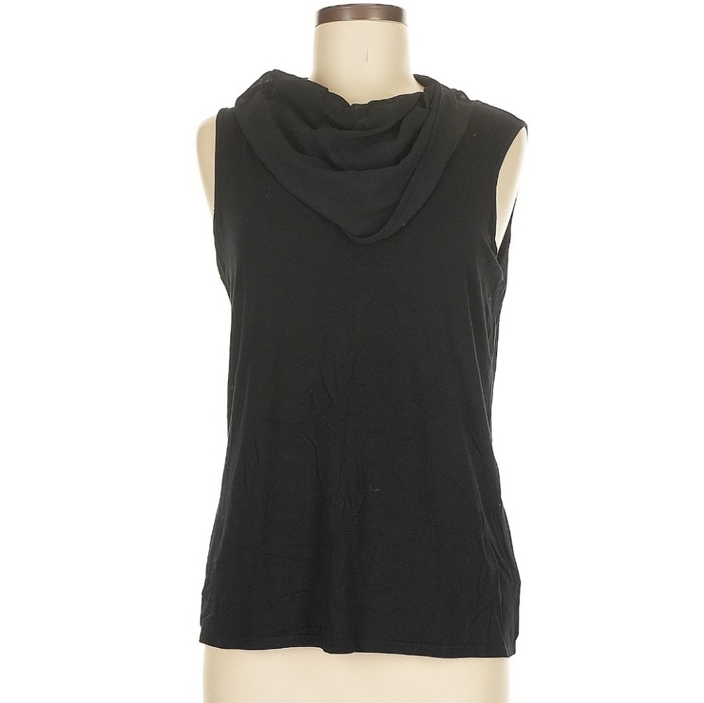 Coldwater Creek Sleeveless Black Top W/ Chiffon Cowlneck